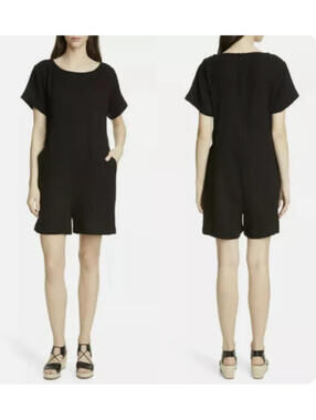 NewEileen Fisher Organic Cotton Gauze Shorts Jumpsuit Romper Black Size XXS $248